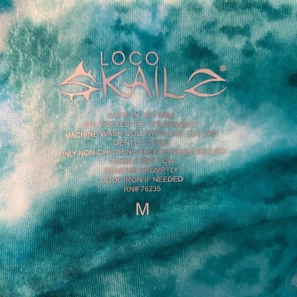 Loco Skaile Sz M Turquoise Ocean Waves Water Print Exercise Workout Leggings - Picture 5 of 5